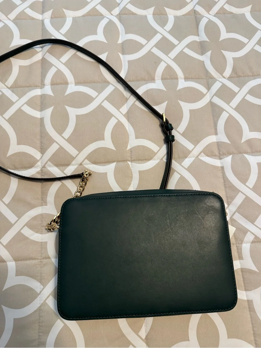 Michael Kors Dark Green Leather Crossbody with Gold Chain